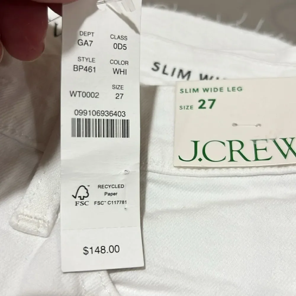 J. Crew BP461 Slim wide-leg jean in white wash NWT